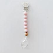Pacifier + Teether Clip- Silicone with 1 Beechwood Bead - Blush