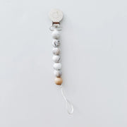 Pacifier + Teether Clip- Silicone with 1 Beechwood Bead- Marble