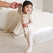 Lovely Leopard Bamboo Waffle Zipper Ruffle Footie: 3-6 months