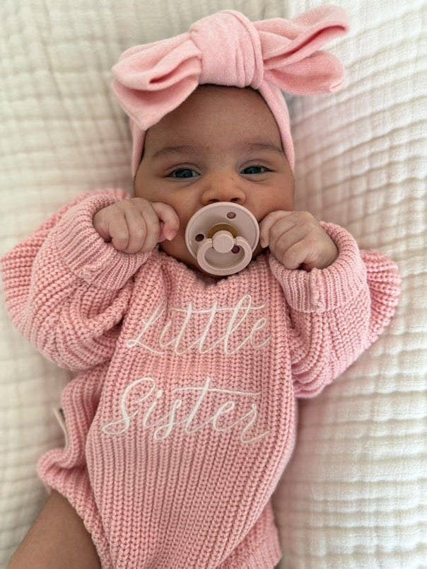 'Little Sister' Announcement Romper | Peony: NB