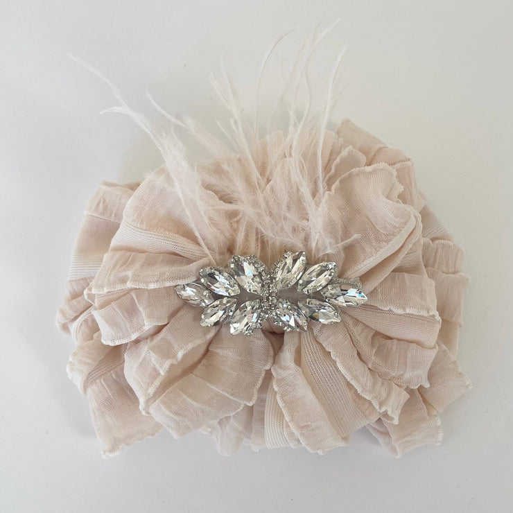 Fancy Feather Ruffled Headband: White