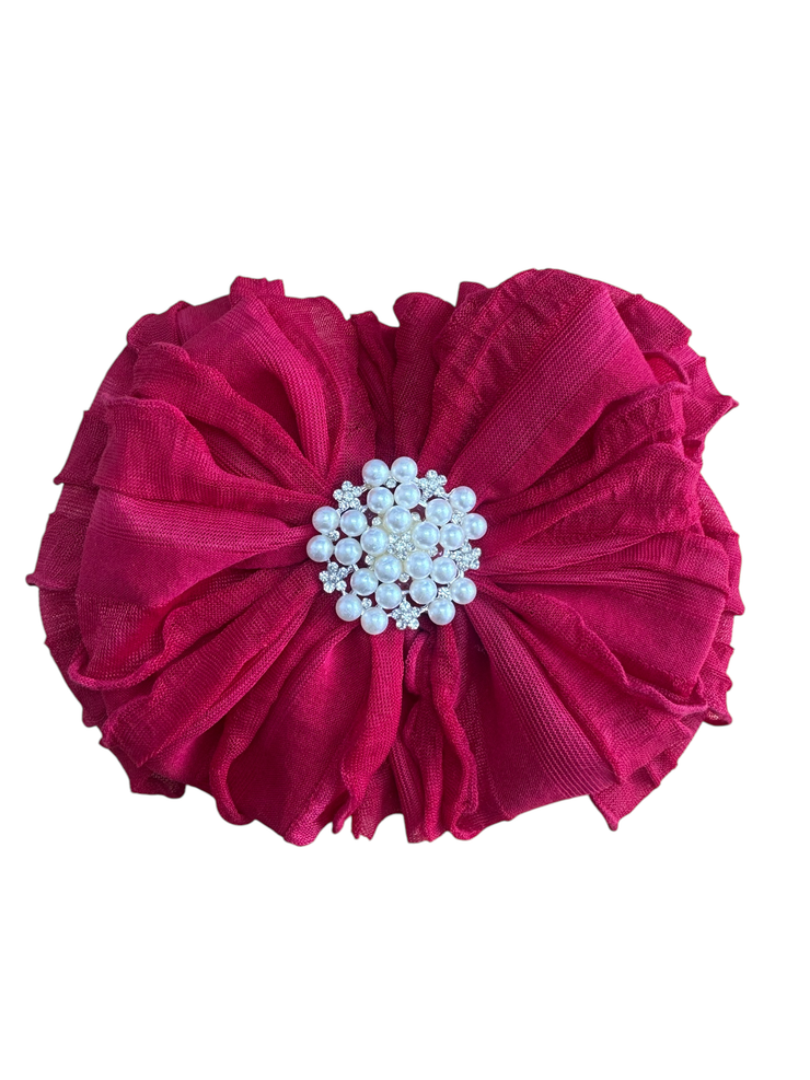 Pearl Ruffled Headband: Bright Red