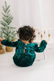 Hayley Romper in Green Crushed Velvet | Baby Clothing: 12/18m