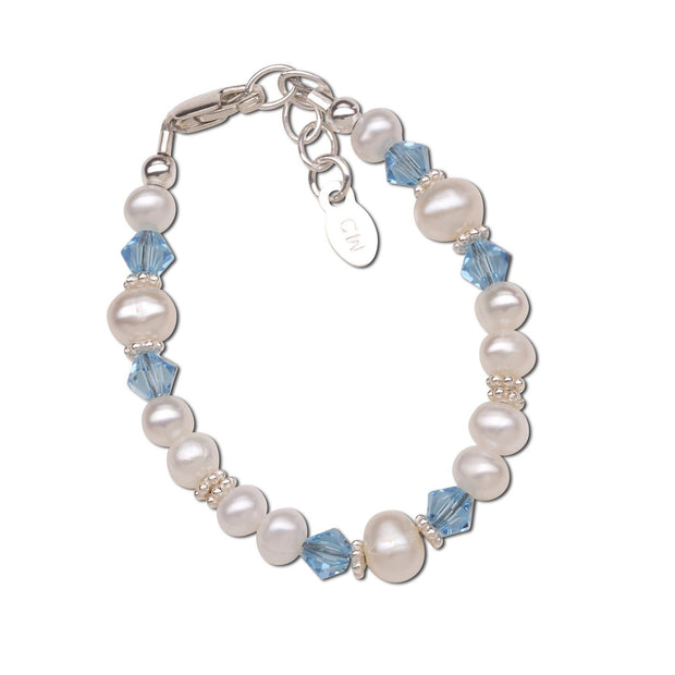 Sterling Silver Baby Birthstone Bracelet w/Freshwater Pearls: Small / May