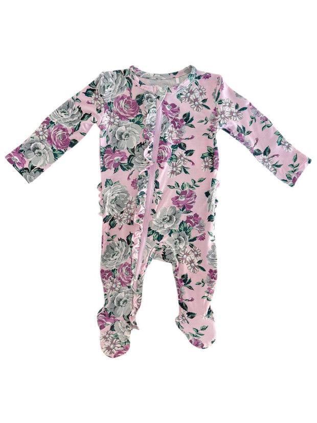2-Way Zip Ruffle Footie, Blissful Blossoms: 6 - 9 mo.