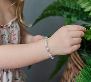 Girls Sterling Silver Pearl Blue Crystal Elsa Kids Bracelet: Medium 1-5 Years