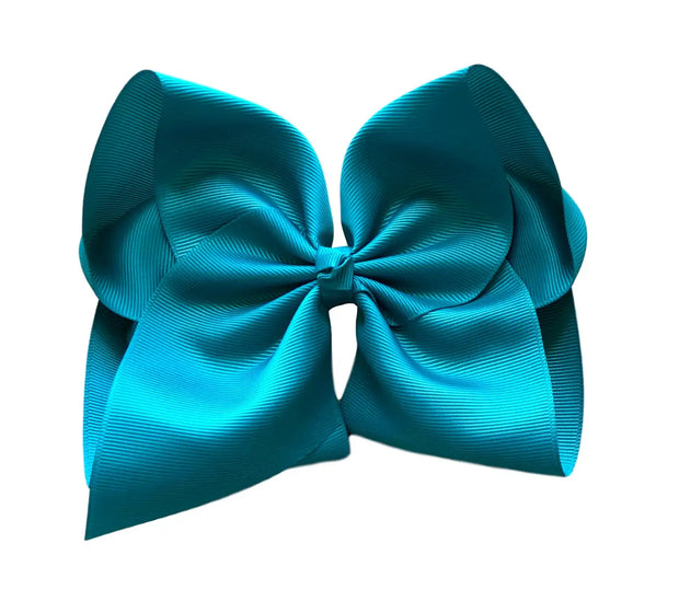 6 inch Solid Grosgrain Bow/Alligator Clip: Aqua / 6 Inch