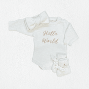 'Hello World' Announcement Romper | Textured Cloud: 0-3M