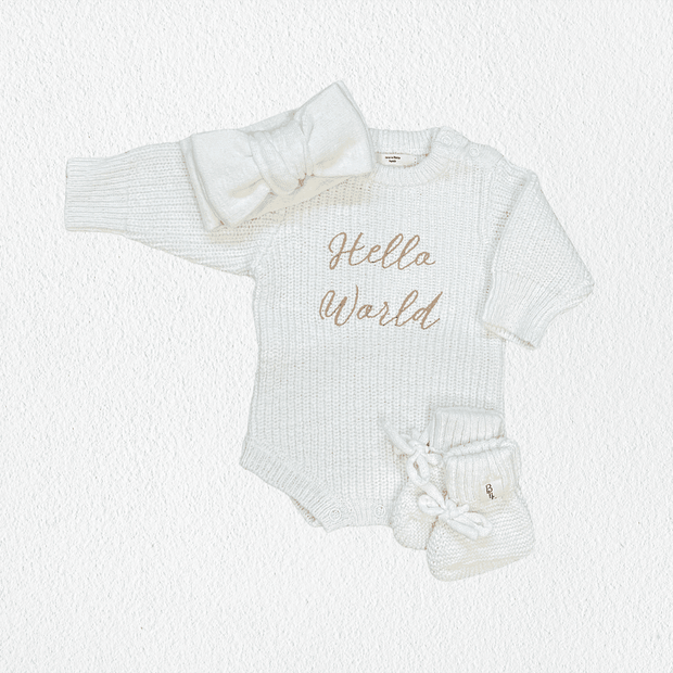 'Hello World' Announcement Romper | Textured Cloud: 0-3M