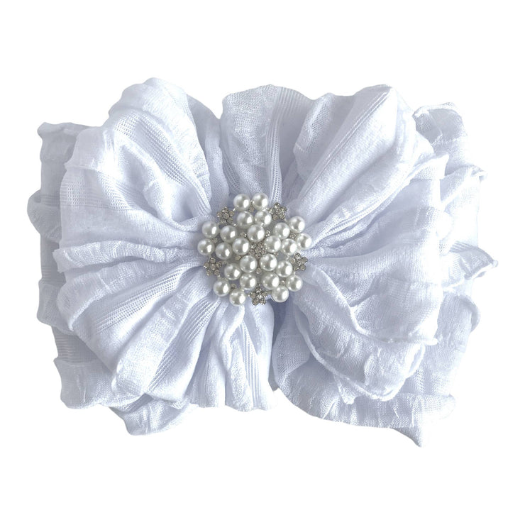 Pearl Ruffled Headband: Bright Red