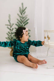 Hayley Romper in Green Crushed Velvet | Baby Clothing: 12/18m