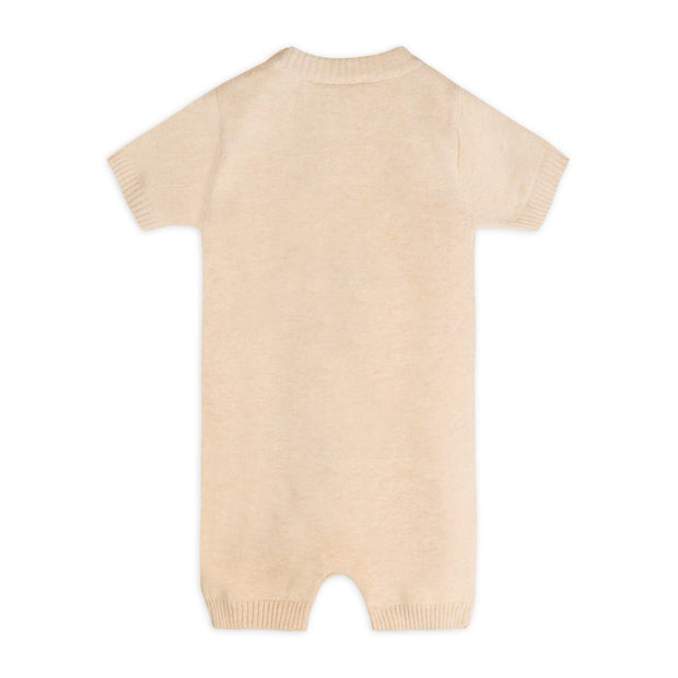 Puppy Dog Applique 3D Knit Baby Romper (Organic Cotton): Oat Heather / 12-18M