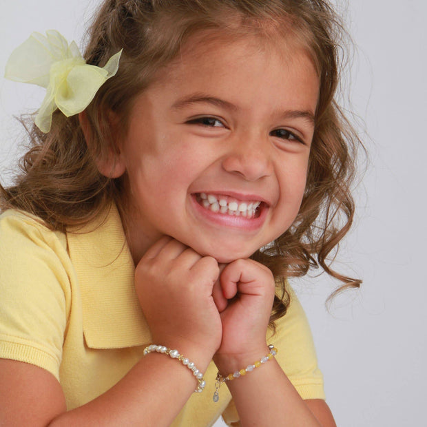 Sterling Silver Baby Birthstone Bracelet w/Freshwater Pearls: Medium / May