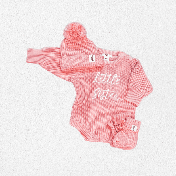 'Little Sister' Announcement Romper | Peony: NB