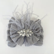 Fancy Feather Ruffled Headband: White