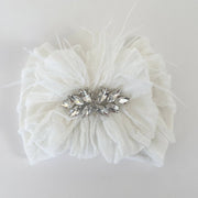 Fancy Feather Ruffled Headband: White