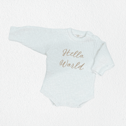'Hello World' Announcement Romper | Textured Cloud: 0-3M