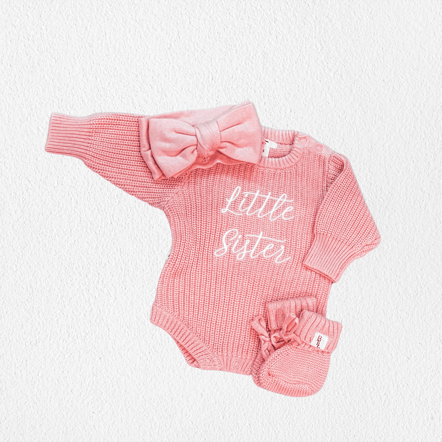 'Little Sister' Announcement Romper | Peony: NB