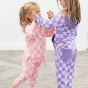 Checker Baby Pink Crew Neck Jogger Set: Checker Baby Pink / 3 Years