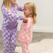 Checker Baby Pink Crew Neck Jogger Set: Checker Baby Pink / 3 Years