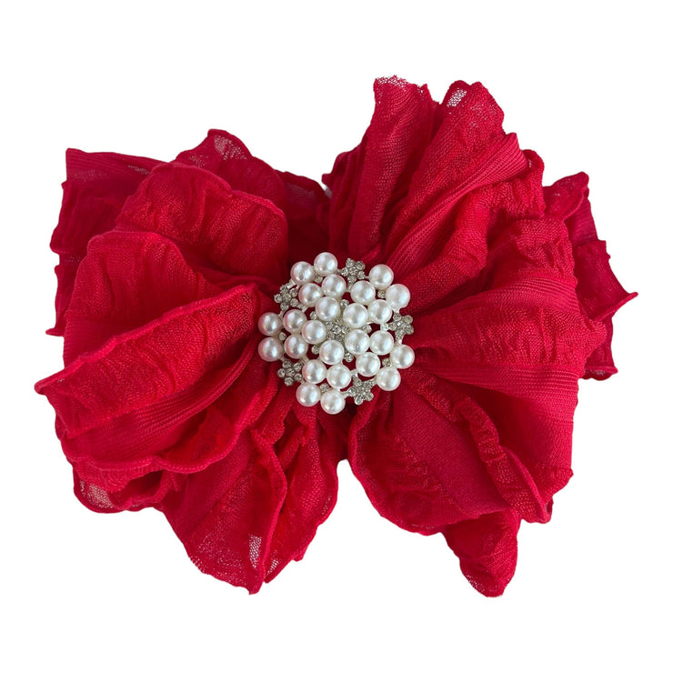 Pearl Ruffled Headband: Bright Red