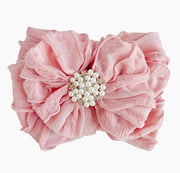 Pearl Ruffled Headband: Bright Red