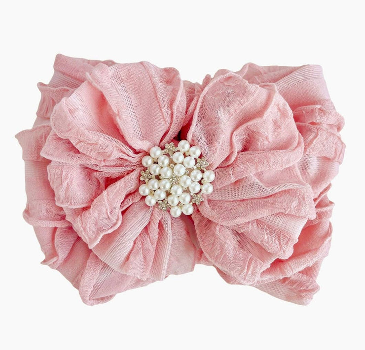 Pearl Ruffled Headband: Bright Red