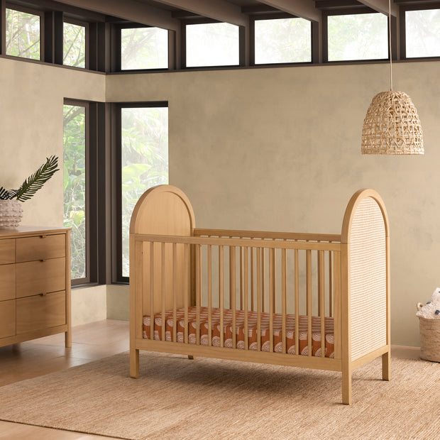 Babyletto Bondi Cane 3-in-1 Convertible Crib w/Toddler Bed Kit in Honey with Natural Cane