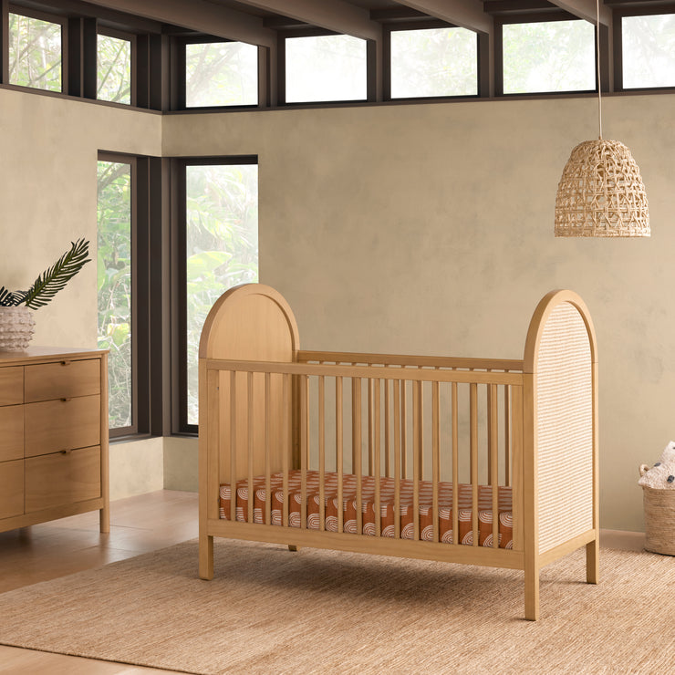 Babyletto Bondi Cane 3-in-1 Convertible Crib w/Toddler Bed Kit in Honey with Natural Cane