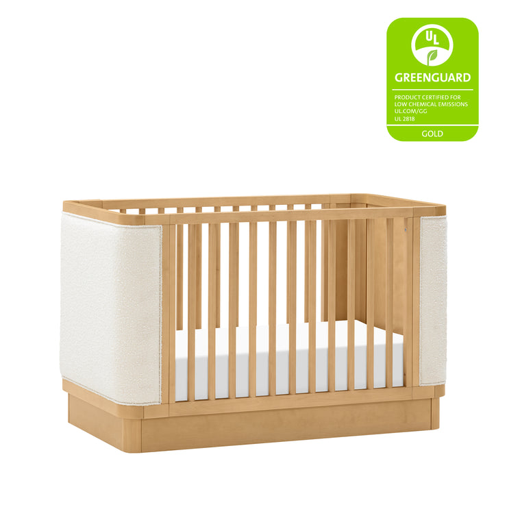 Babyletto Bondi Boucle 4-in-1 Convertible Crib w/ Toddler Bed Kit in Honey with Ivory Boucle