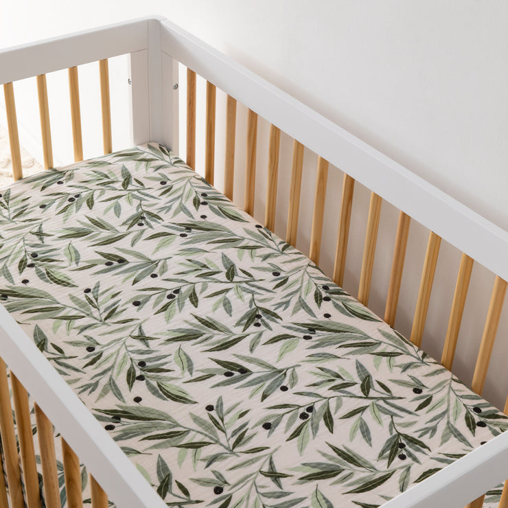 Babyletto Olive Branches Muslin Crib Sheet in GOTS Certified Organic Cotton