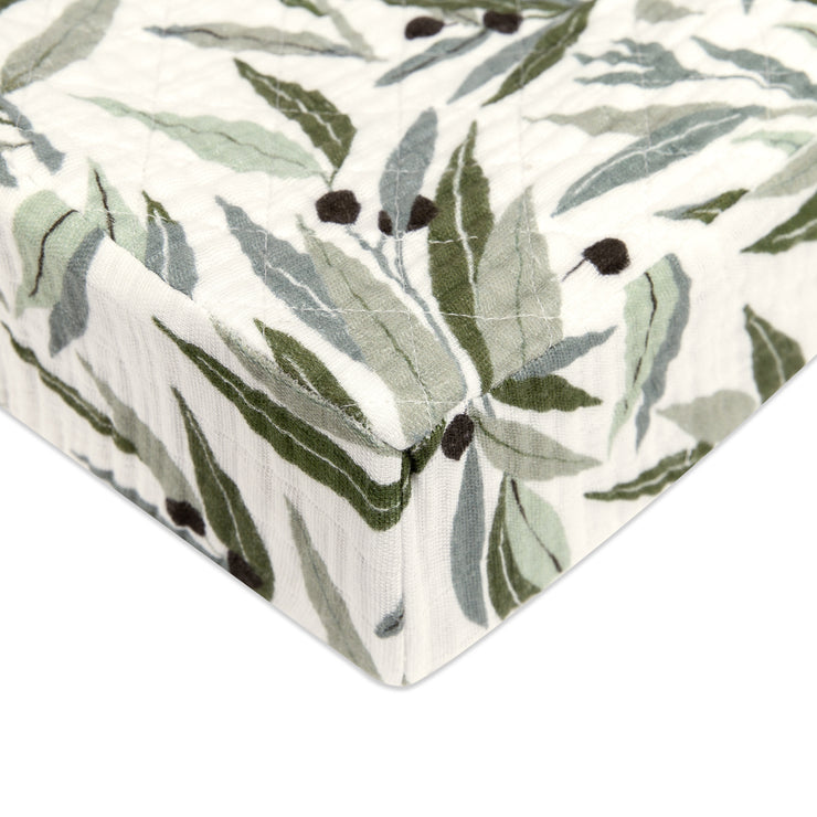 Babyletto Olive Branches Quilted Muslin Changing Pad Cover in GOTS Certified Organic Cotton