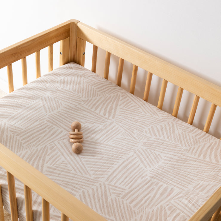 Babyletto Oat Stripe Muslin All-Stages Midi Crib Sheet in GOTS Certified Organic Cotton