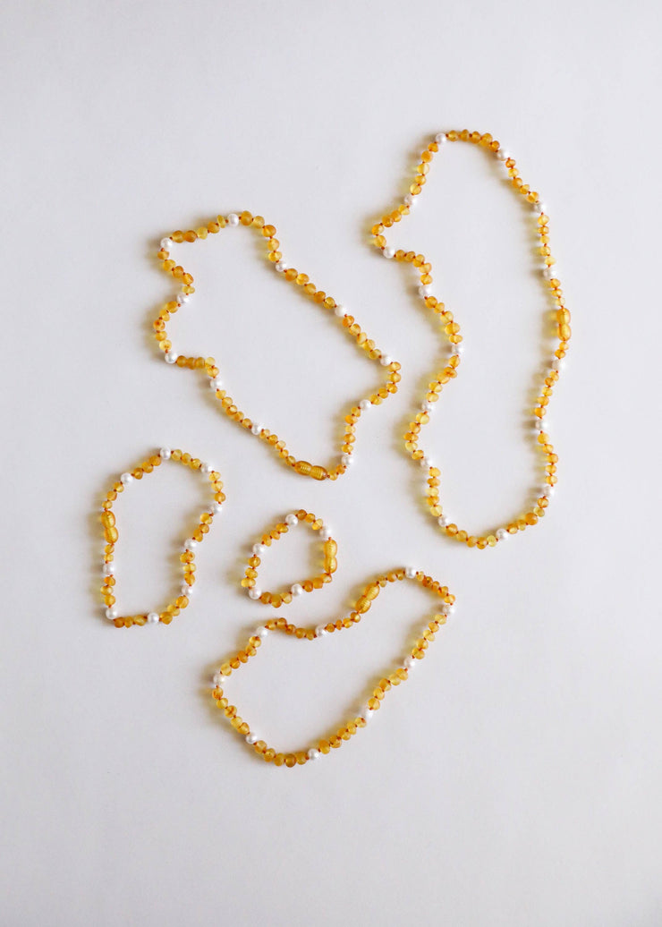 Raw Honey Amber + Pearl Halo Necklace: 11" Baby Necklace