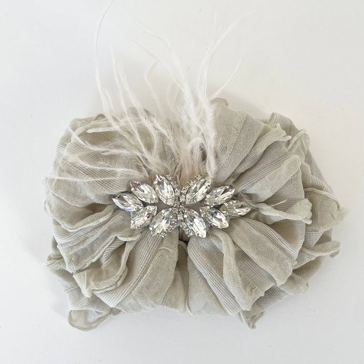 Fancy Feather Ruffled Headband: White