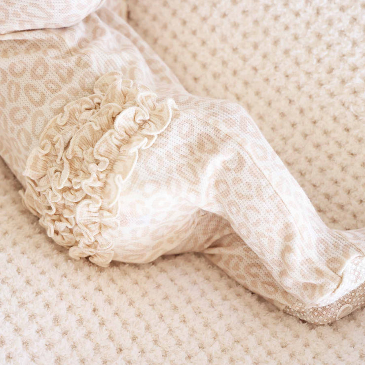 Lovely Leopard Bamboo Waffle Zipper Ruffle Footie: 3-6 months