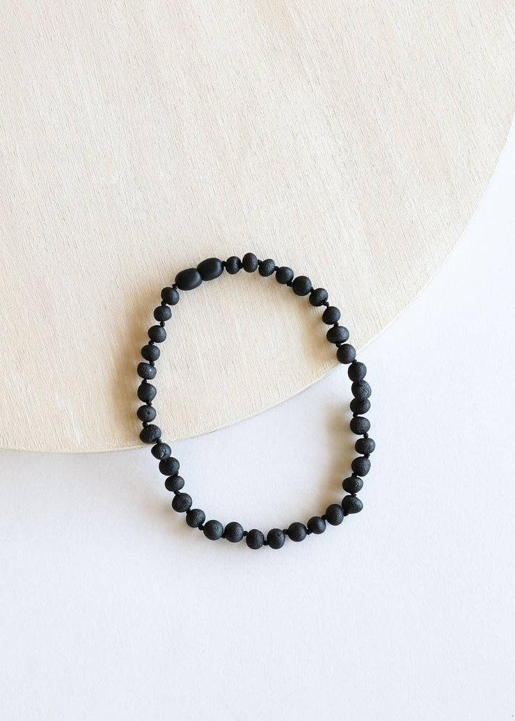 Raw Black Amber Necklace: 13" Child Necklace