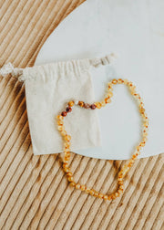 Raw Honey Baltic Amber + Mookaite Jasper || Necklace: 13" Child Necklace