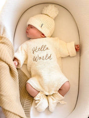 'Hello World' Announcement Romper | Textured Cloud: NB