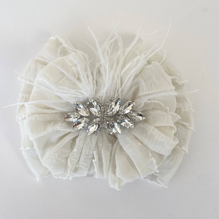 Fancy Feather Ruffled Headband: White