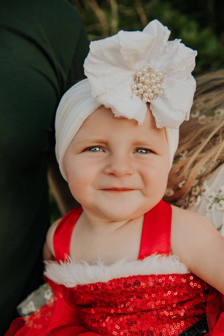 Pearl Ruffled Headband: Bright Red