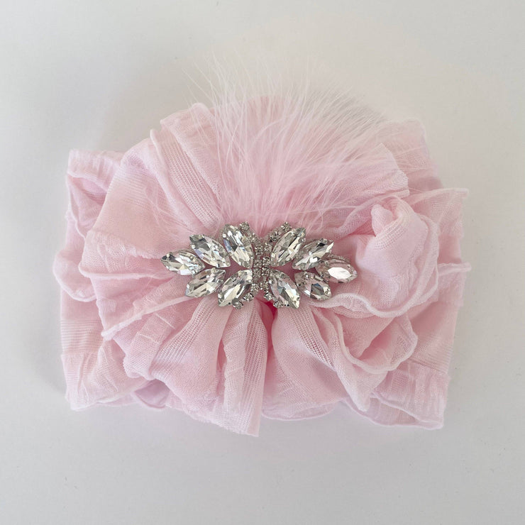 Fancy Feather Ruffled Headband: White