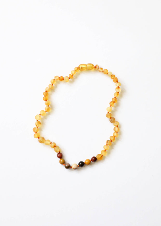 Raw Honey Baltic Amber + Mookaite Jasper || Necklace: 13" Child Necklace
