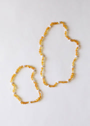 Raw Honey Amber + Pearl Halo Necklace: 11" Baby Necklace
