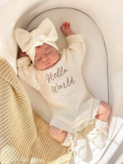 'Hello World' Announcement Romper | Textured Cloud: NB