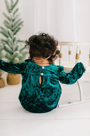 Hayley Romper in Green Crushed Velvet | Baby Clothing: 12/18m