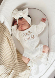 'Hello World' Announcement Romper | Textured Cloud: NB