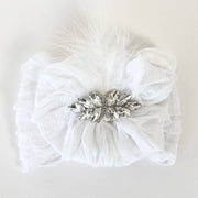 Fancy Feather Ruffled Headband: White