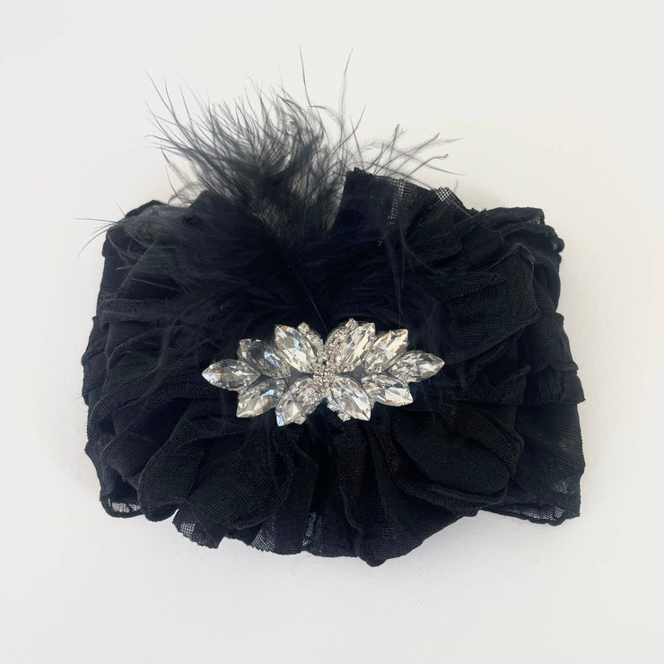 Fancy Feather Ruffled Headband: White