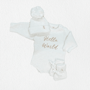 'Hello World' Announcement Romper | Textured Cloud: NB